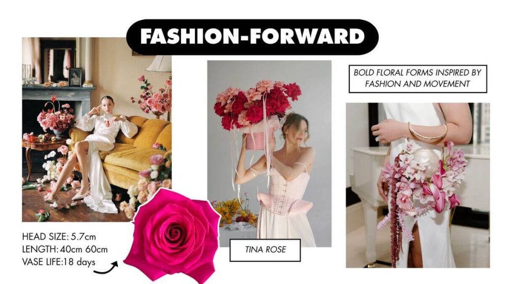 Fashion-forward floral design collage featuring sculptural forms, bold shapes, and modern styling, inspired by contemporary floral design ideas.