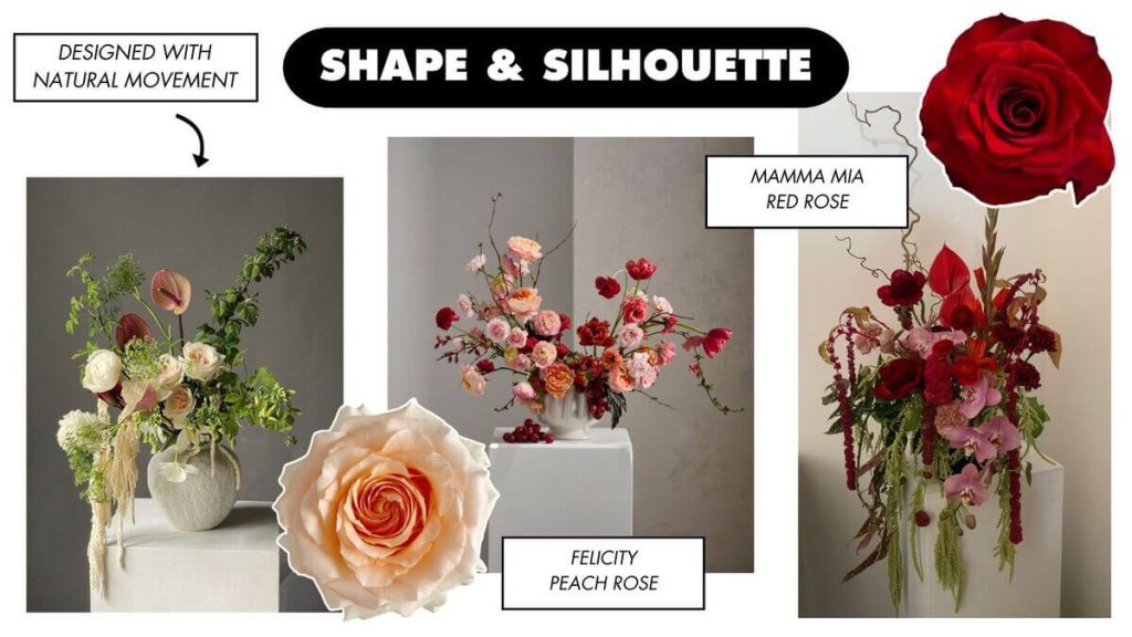 Modern floral design on shape and silhouette